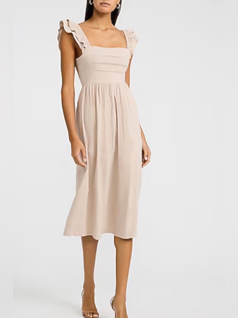 EXPRESS Poplin Square Neck Flutter Sleeve Lace-Up Back Midi Dress